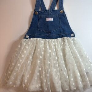 DKNY Denim Overall Jumper White Tulle Dress With Polka Dots Size 6